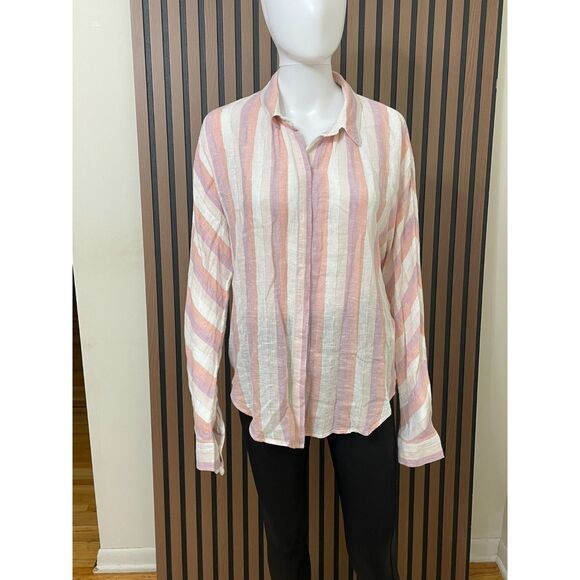 Rails Alyssa Women's L Pink Button-Up Linen Shirt Dusk Stripe Boho Aesthetic - Picture 1 of 10